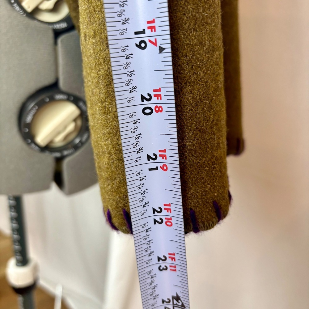 Handmade Hooded Cropped Jacket from Army Green‎ Blanket Button Front Pockets | L - Picture 14 of 16